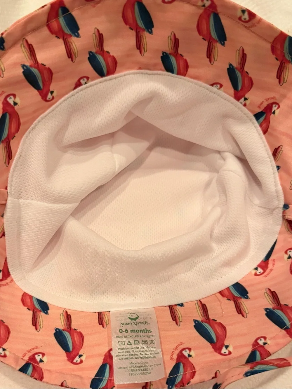 NWT IPlay Green Sprouts infant size 0-6 months pink/ parrots bucket hat